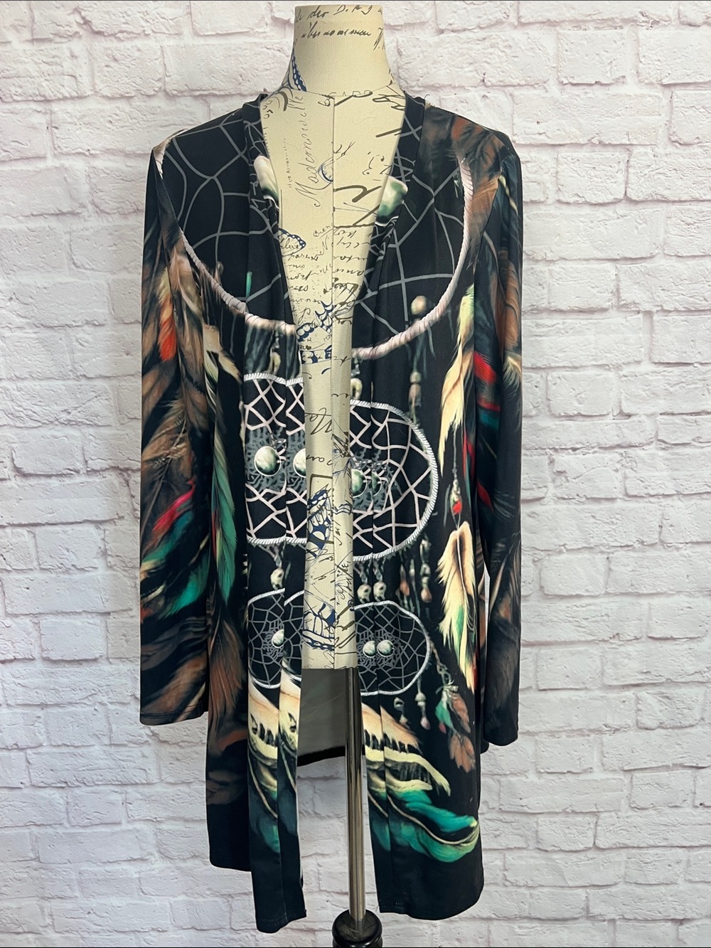 Women’s Black Dreamcatcher Print Long Sleeve Open Cardigan - Picture 3 of 7